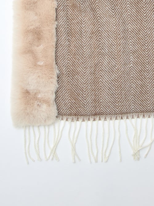 Sjaal met visgraatmotief en voering met pluchen effect - Kiabi