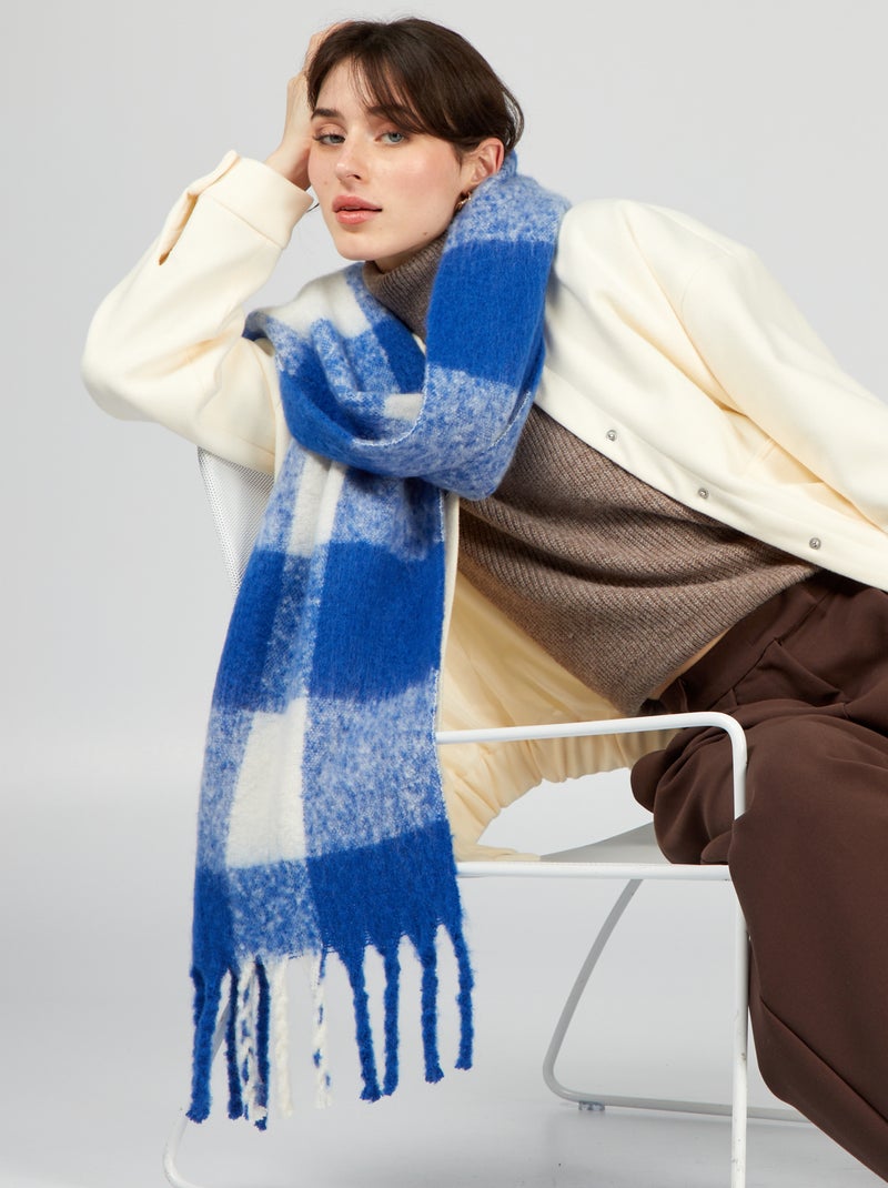 Sjaal/dekentje met franjes BLAUW - Kiabi