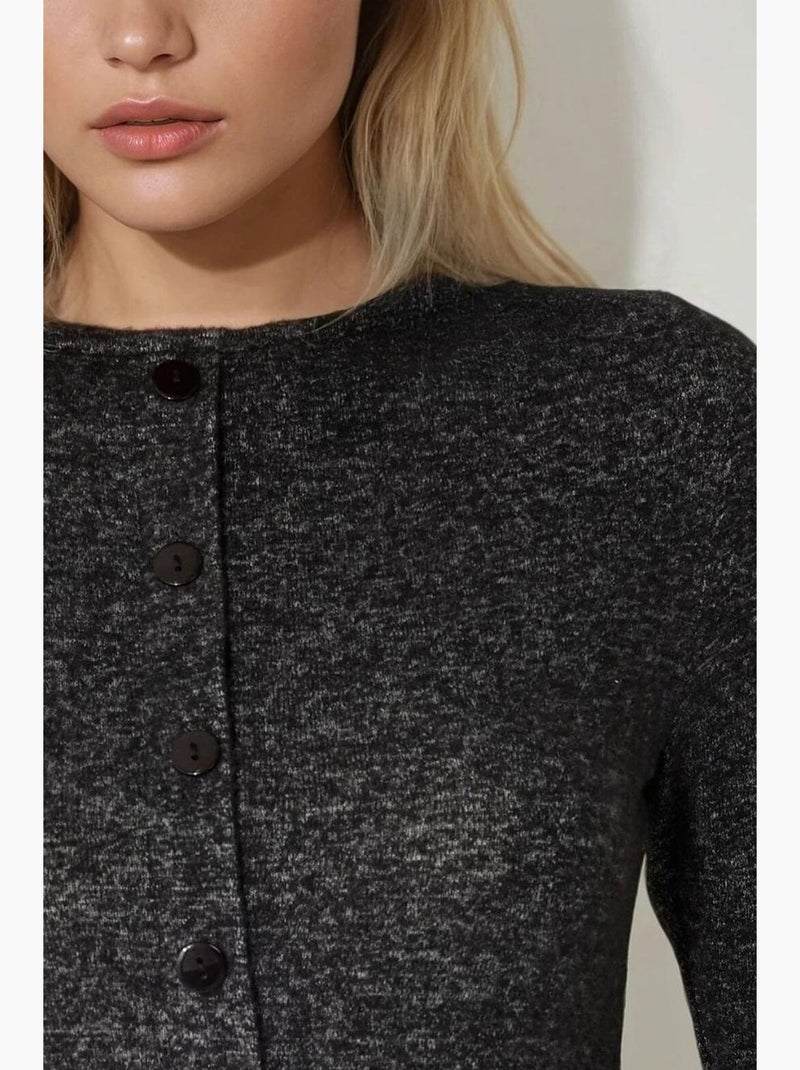 Skater mini-jurk met ronde hals, lange mouwen en knoopdetail hiccup Grijs - Kiabi