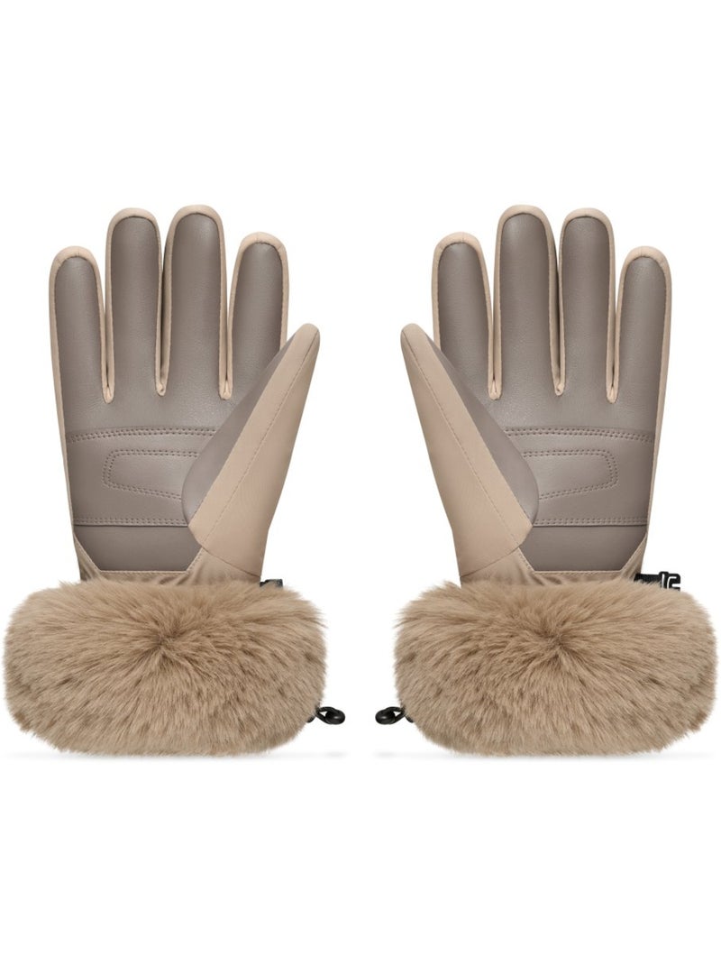 Skihandschoenen met imitatiebont Beige - Kiabi