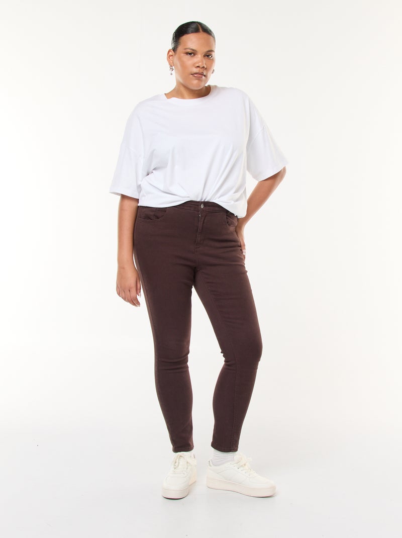 Skinny broek met hoge taille bruin - Kiabi