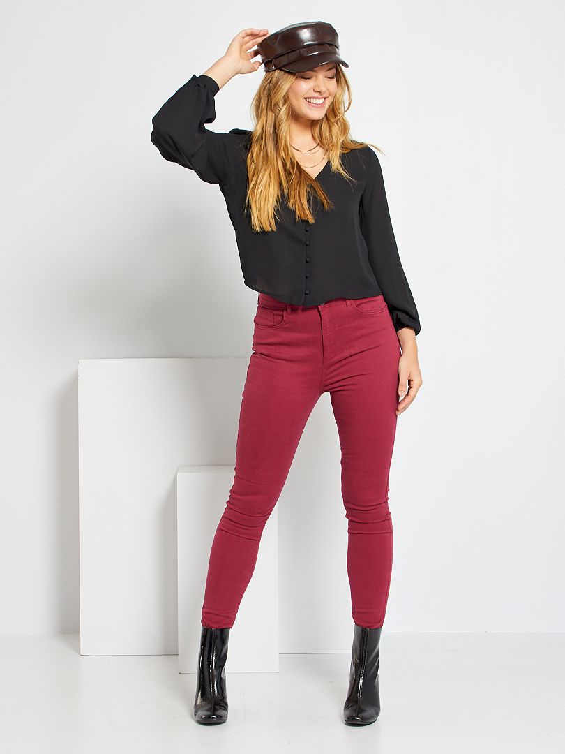 Skinny broek met hoge taille rood - Kiabi
