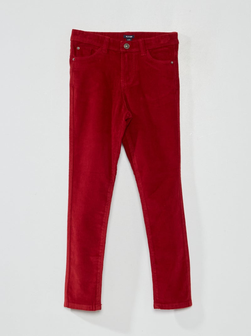 Skinny broek van effen velours ROOD - Kiabi