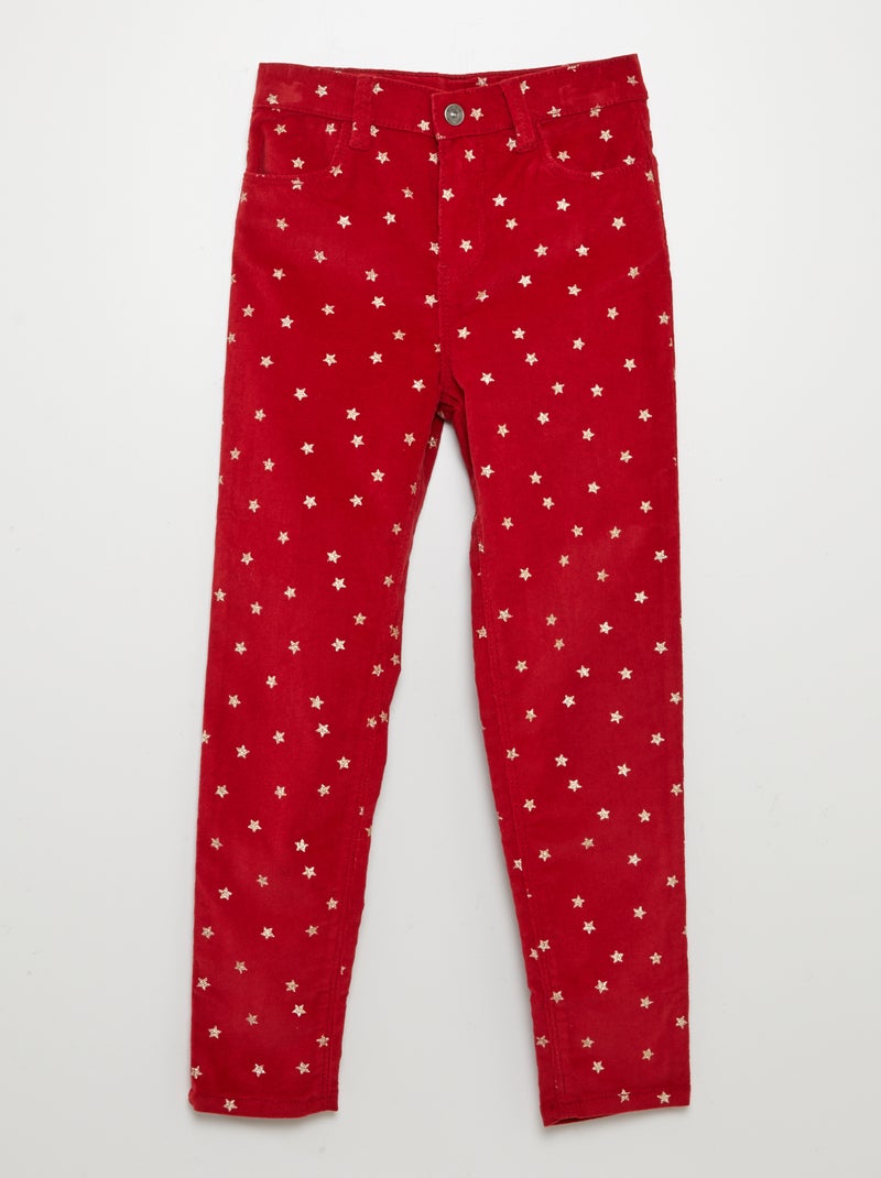 Skinny broek van velours ROOD - Kiabi