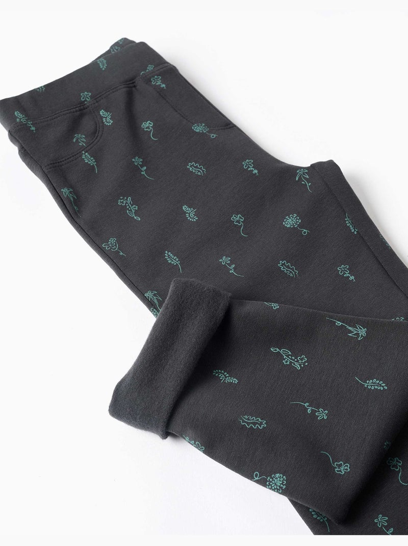 Skinny fit geborstelde jegging met bloemenprint Donkergrijs - Kiabi