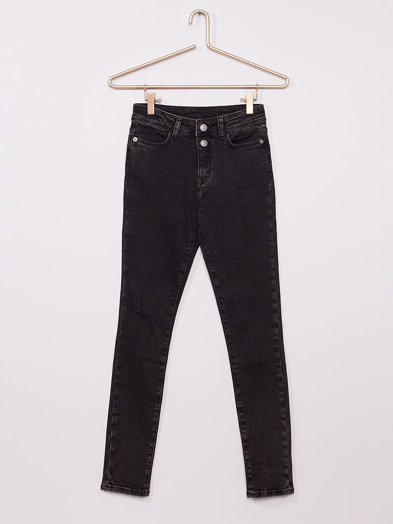 Skinny jeans met hoge taille ZWART - Kiabi
