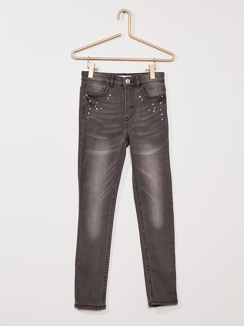 Skinny jeans met kralen GRIJS - Kiabi