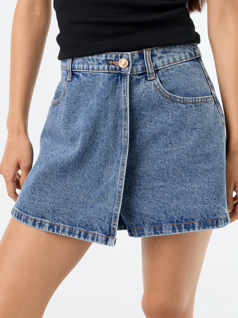 Skort en denim taille haute Bleu - Kiabi