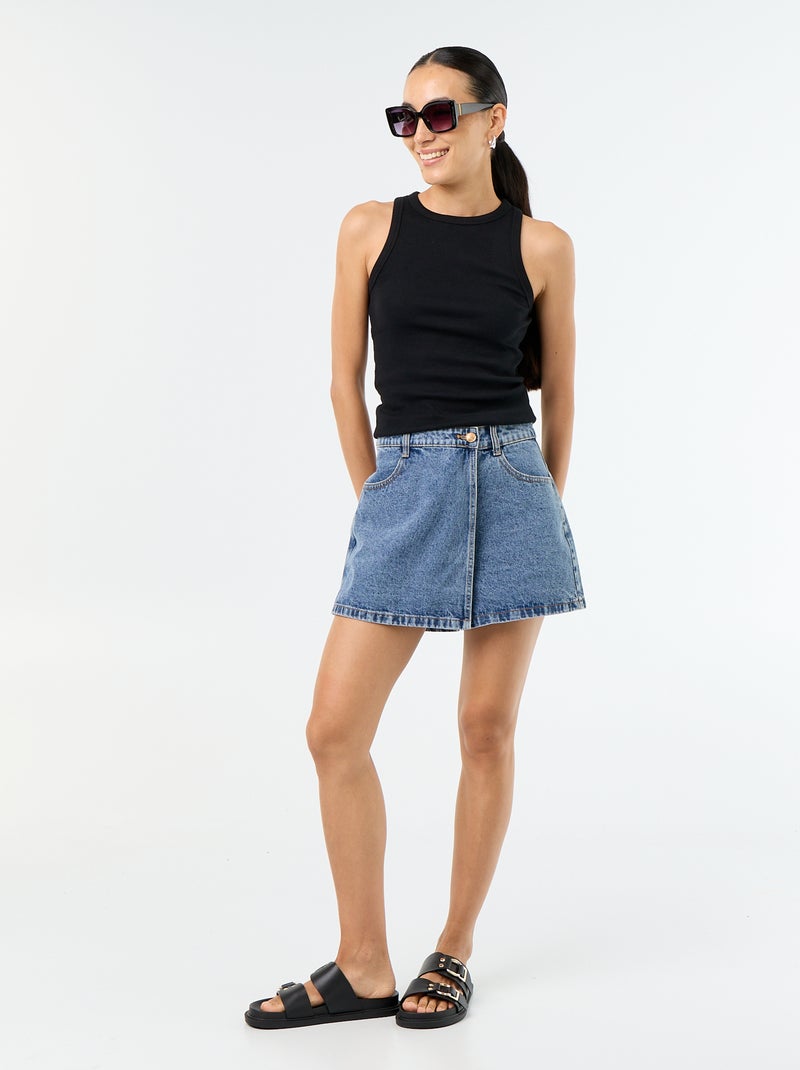 Skort en denim taille haute Bleu - Kiabi