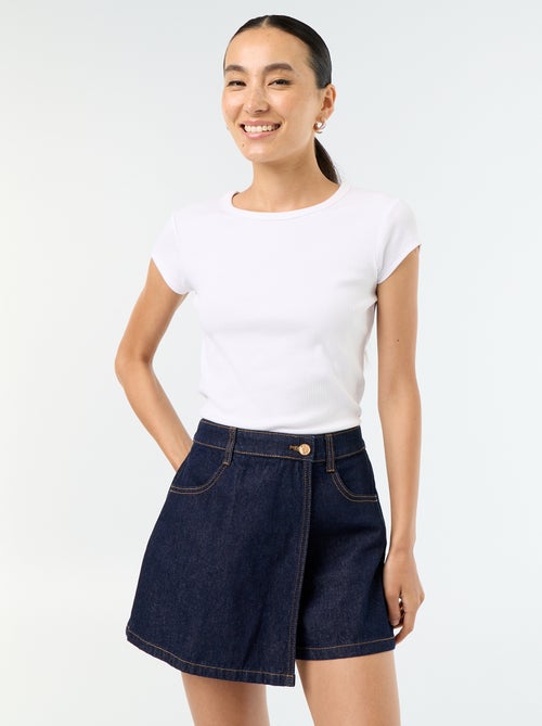 Skort en denim taille haute - Kiabi