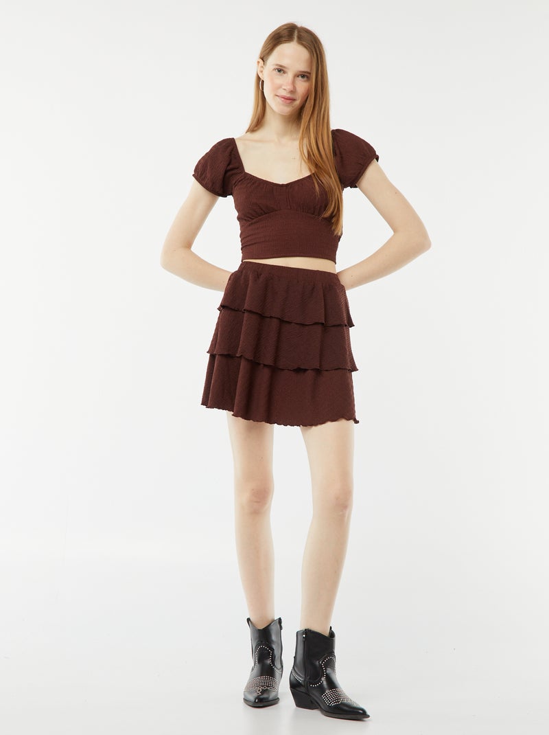 Skort van wafelstof BRUIN - Kiabi