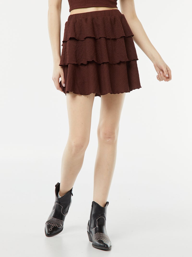 Skort van wafelstof BRUIN - Kiabi