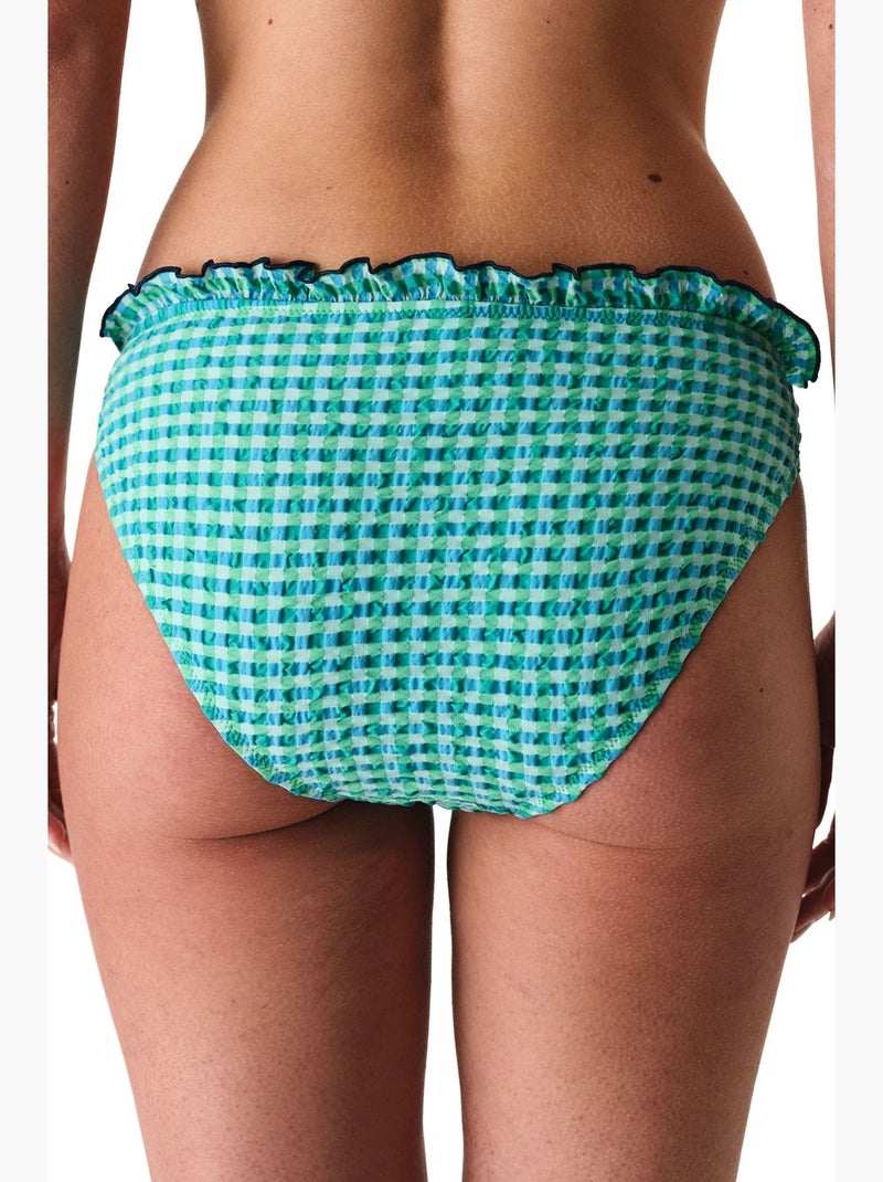 Slainie bikinibroekje met ruitjesprint, ruches, middelhoge taille penti Muntgroen - Kiabi