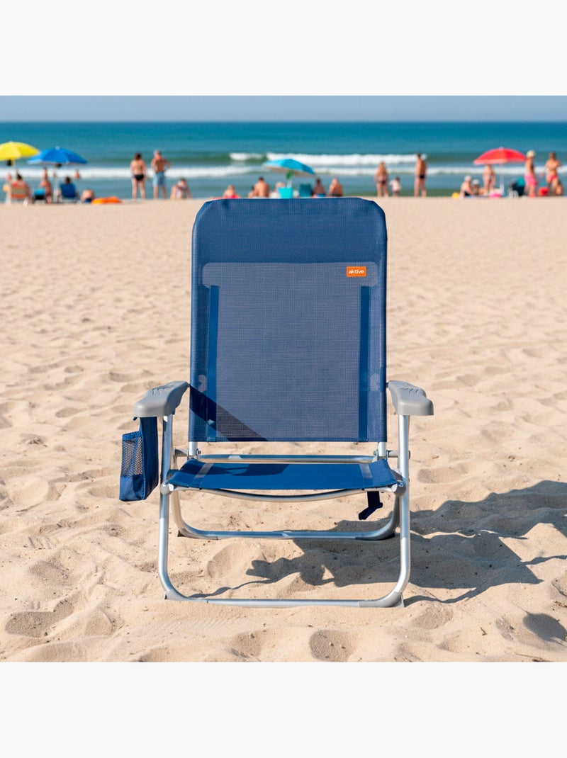 Slanke, opvouwbare strandstoel met meerdere standen, inclusief kussen en opbergvak aktive Marineblauw - Kiabi