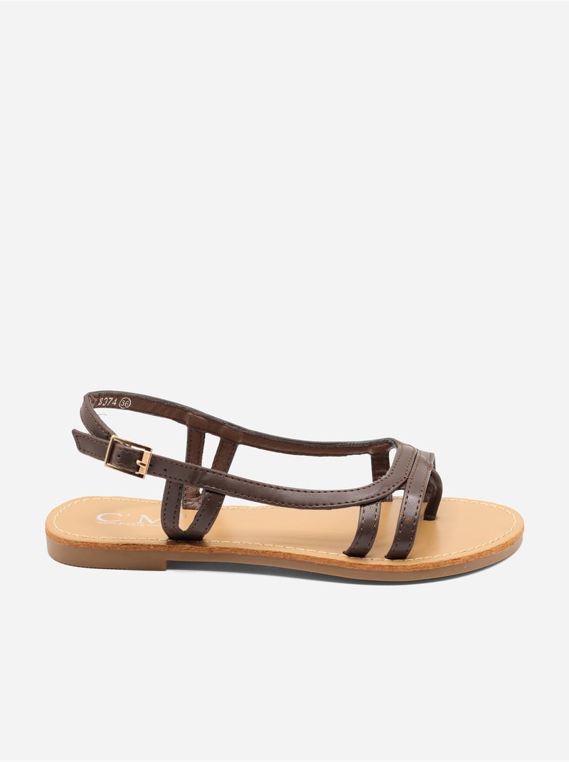 Slanke platte sandalen Bruin - Kiabi