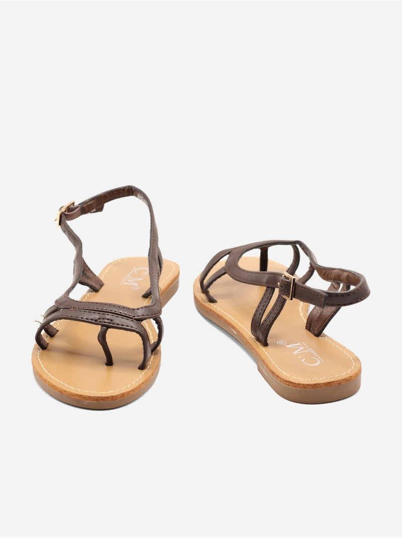Slanke platte sandalen Bruin - Kiabi