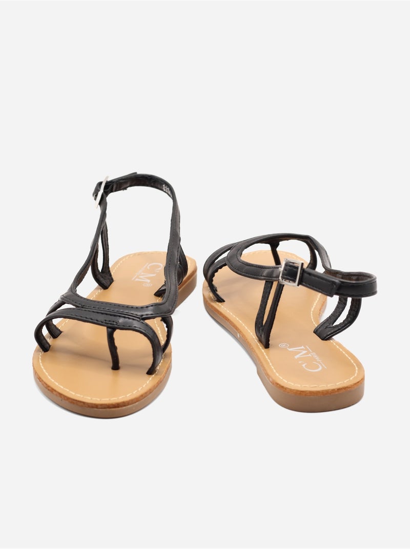 Slanke platte sandalen Zwart - Kiabi