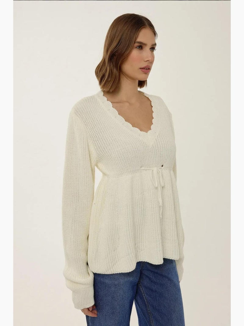 Sliced v-hals trui met strikdetail hiccup Natuurlijk beige - Kiabi