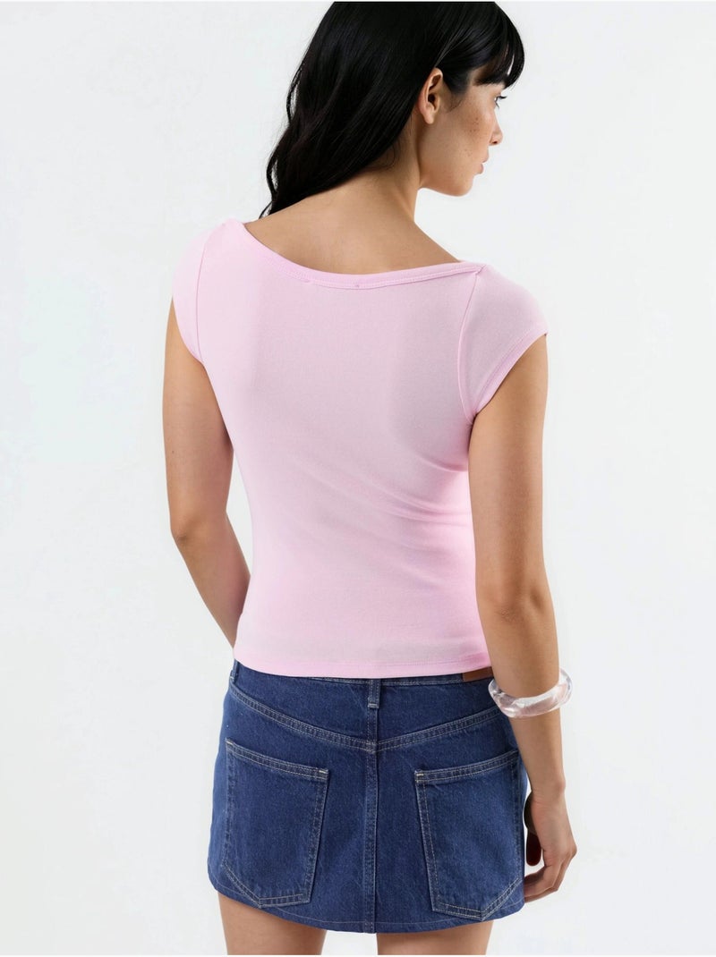 Slim-fit blouse met boothals busem Bleekroze - Kiabi