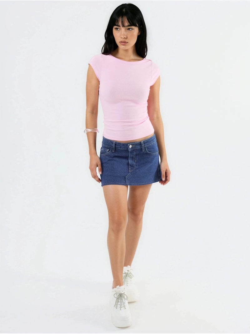 Slim-fit blouse met boothals busem Bleekroze - Kiabi