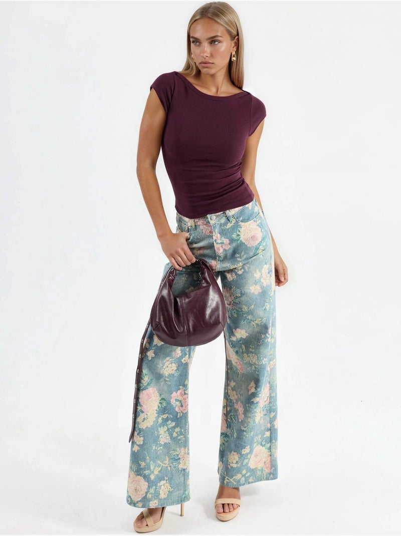 Slim-fit blouse met boothals busem Mauve - Kiabi
