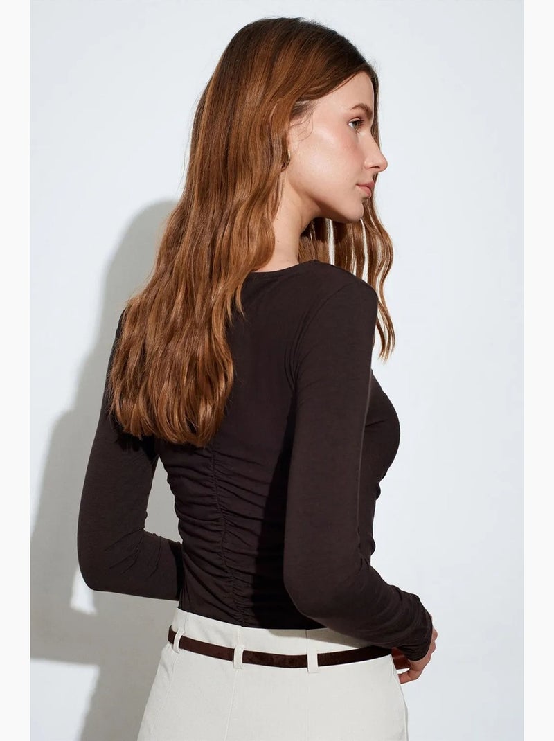 Slim fit blouse met boothals en lange mouwen dilvin Donkerbruin - Kiabi