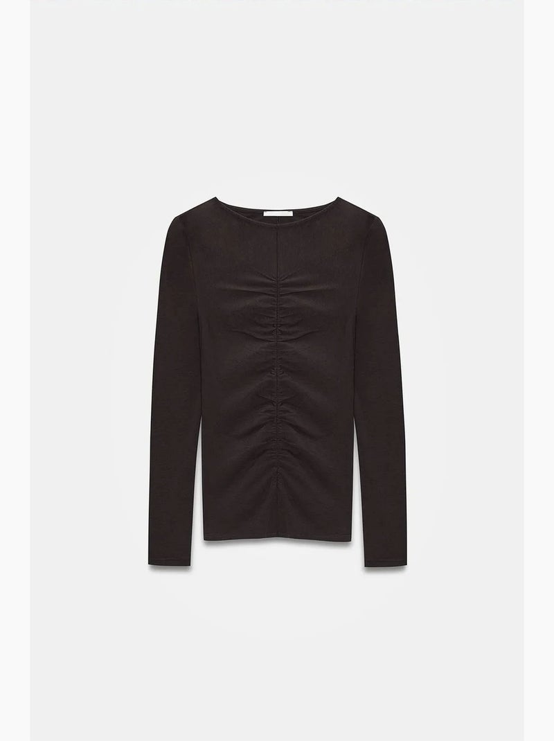 Slim fit blouse met boothals en lange mouwen dilvin Donkerbruin - Kiabi