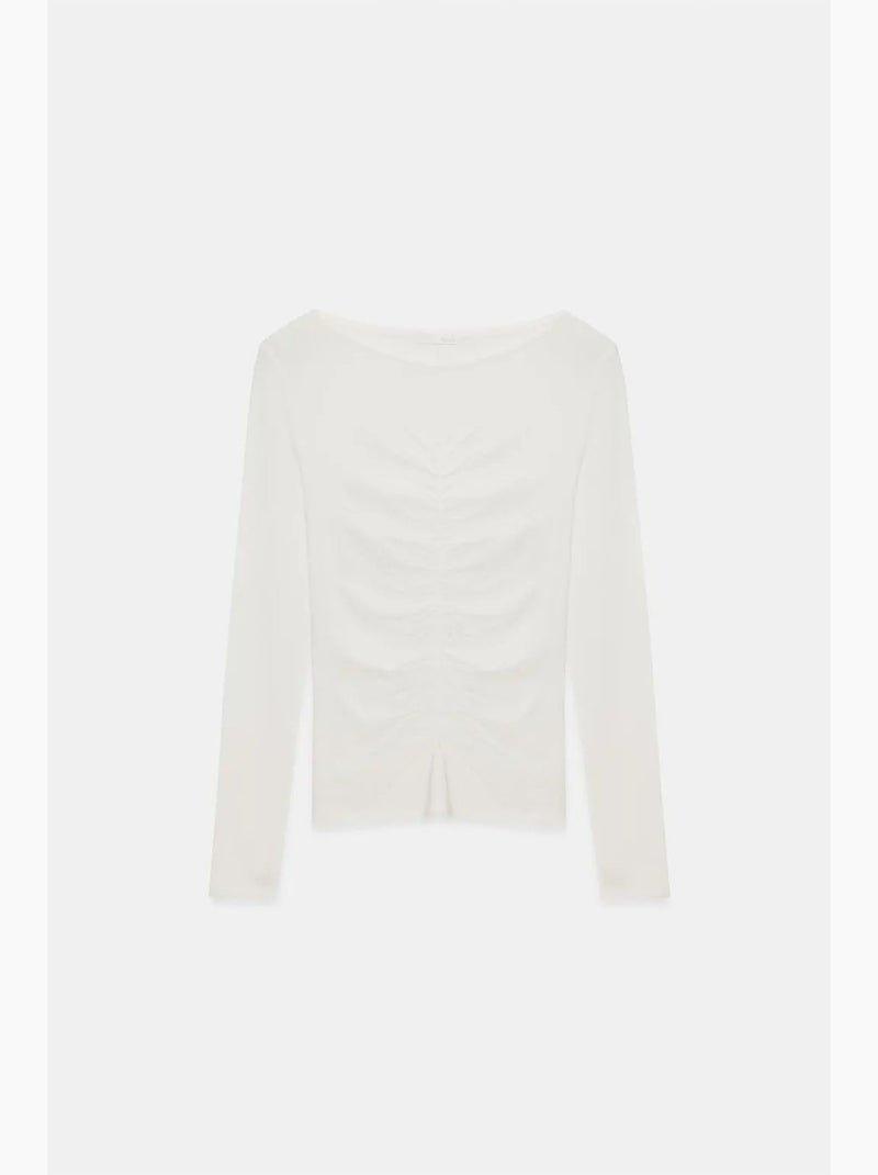 Slim fit blouse met boothals en lange mouwen dilvin Ecru - Kiabi