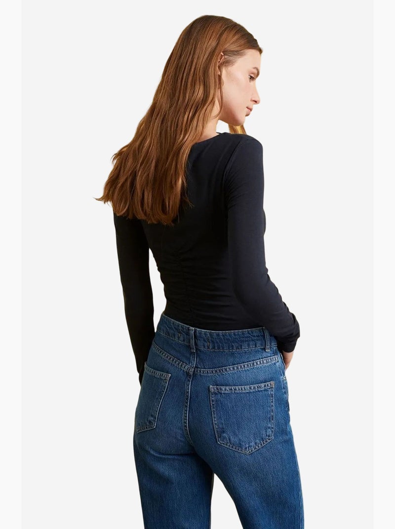 Slim fit blouse met boothals en lange mouwen dilvin Lagonblauw - Kiabi
