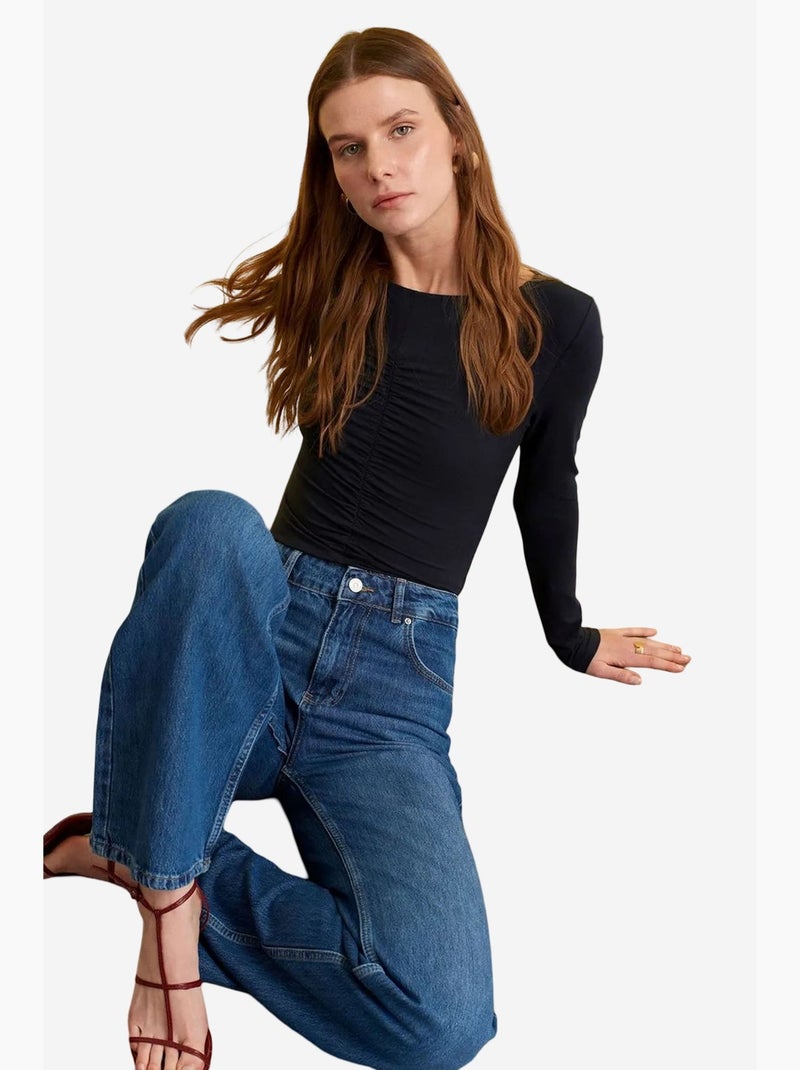 Slim fit blouse met boothals en lange mouwen dilvin Lagonblauw - Kiabi