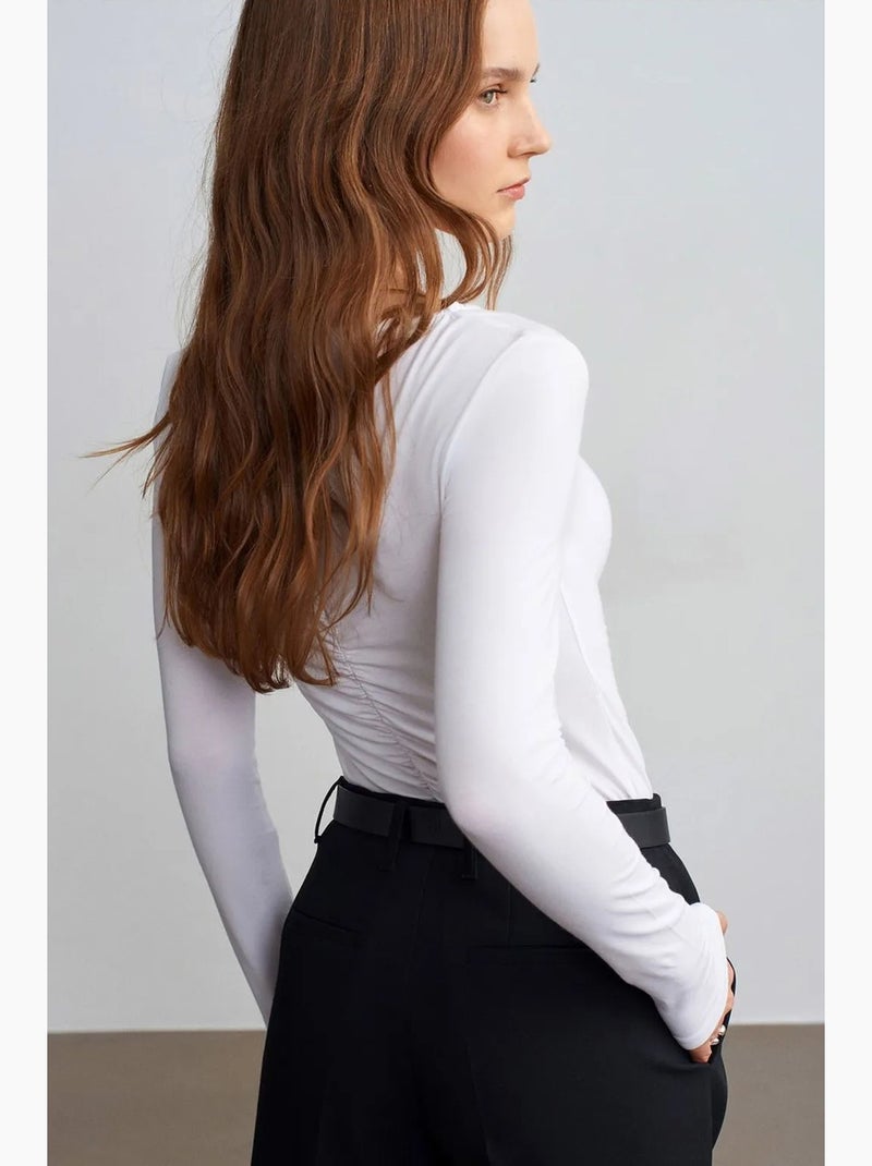 Slim fit blouse met boothals en lange mouwen dilvin Wit - Kiabi
