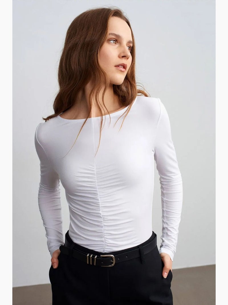Slim fit blouse met boothals en lange mouwen dilvin Wit - Kiabi