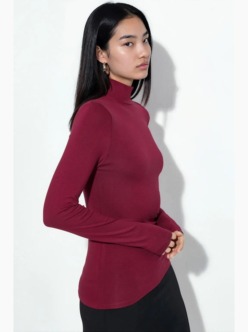 Slim-fit blouse met halve col busem Bordeauxrood - Kiabi