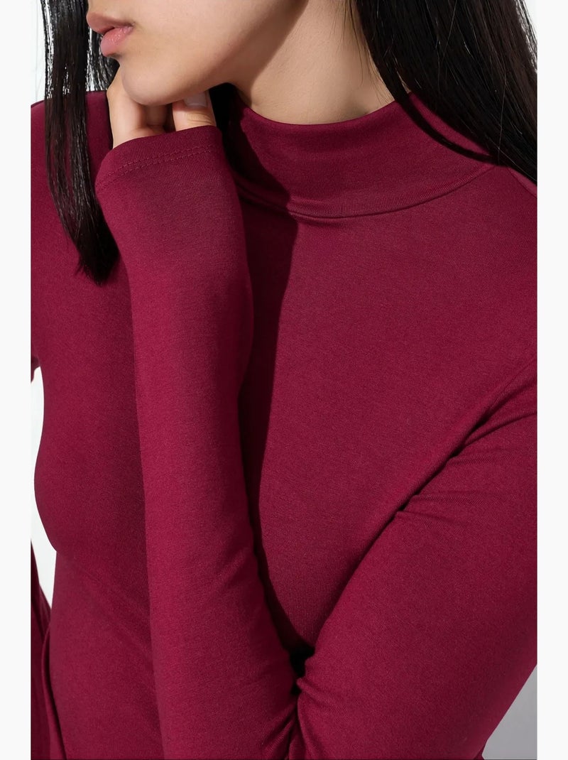 Slim-fit blouse met halve col busem Bordeauxrood - Kiabi