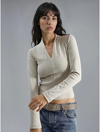 Slim-fit blouse met lange mouwen en v-hals busem