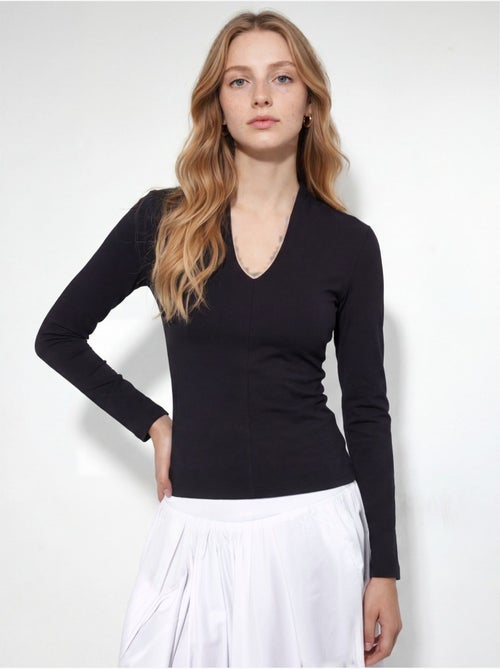 Slim-fit blouse met lange mouwen en v-hals busem - Kiabi