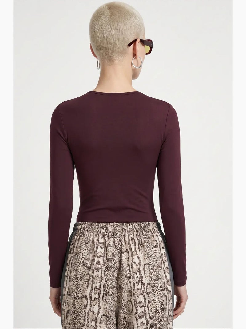 Slim fit blouse met ronde hals en lange mouwen busem Bordeauxrood - Kiabi