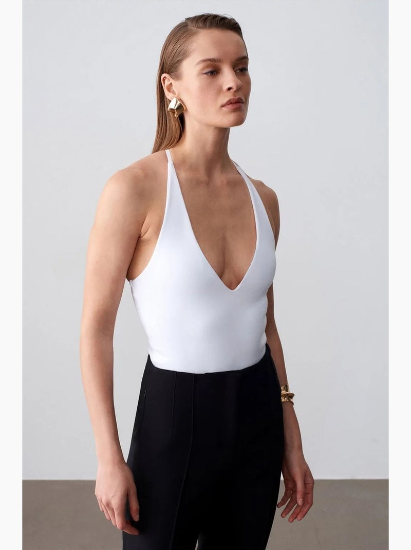 Slim fit body met halter en cut-out dilvin Wit - Kiabi