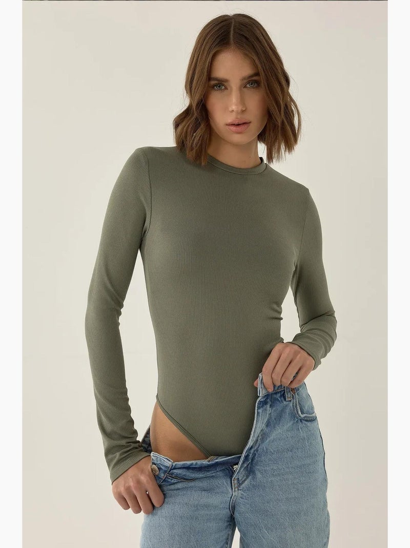 Slim fit body met lange mouwen en ronde hals hiccup Groen - Kiabi