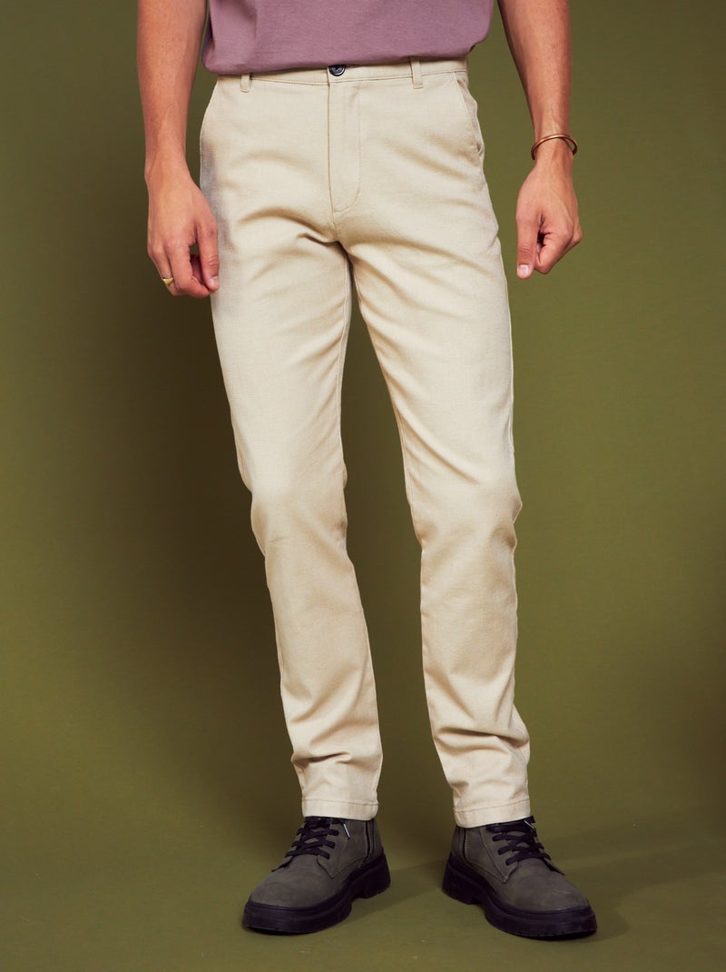 Slim-fit broek van jacquard BIEGE - Kiabi