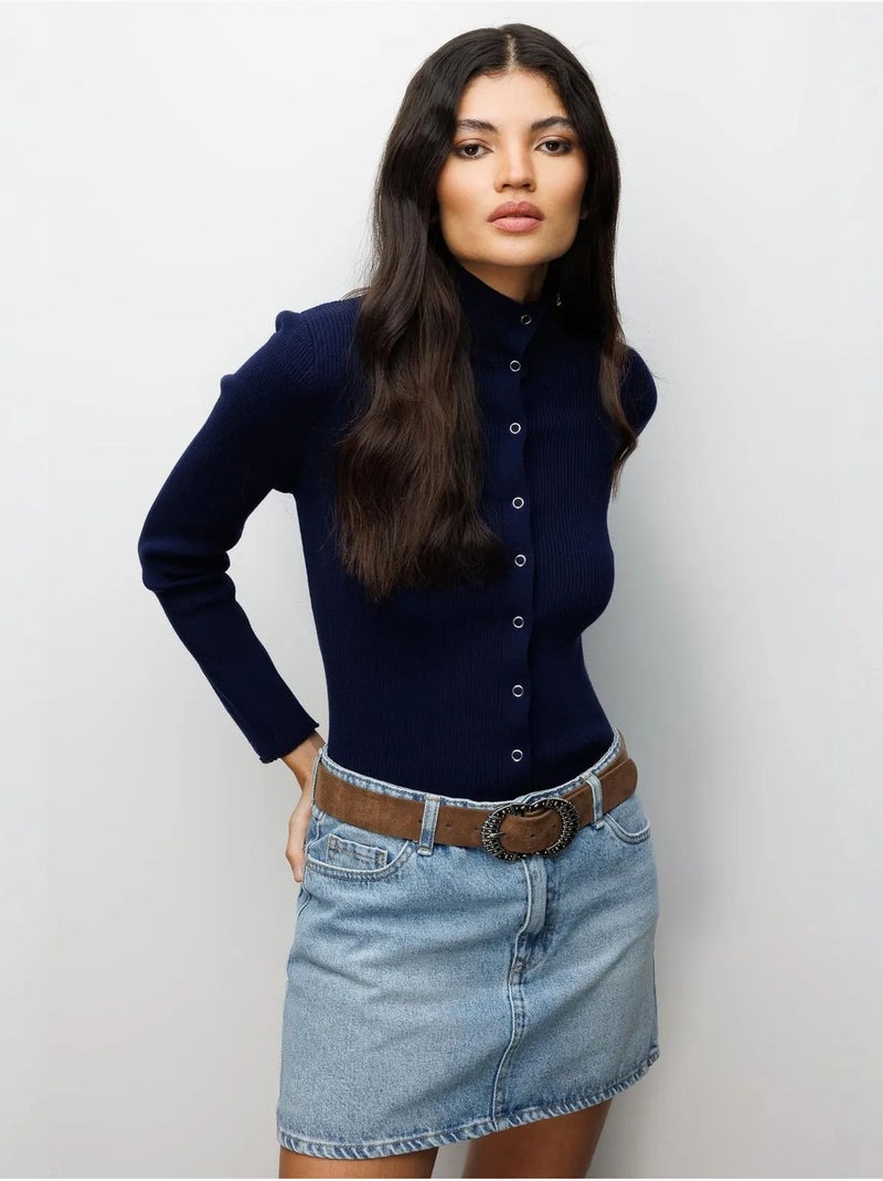 Slim-fit cardigan met halve col en knoopsluiting mixray Marineblauw - Kiabi