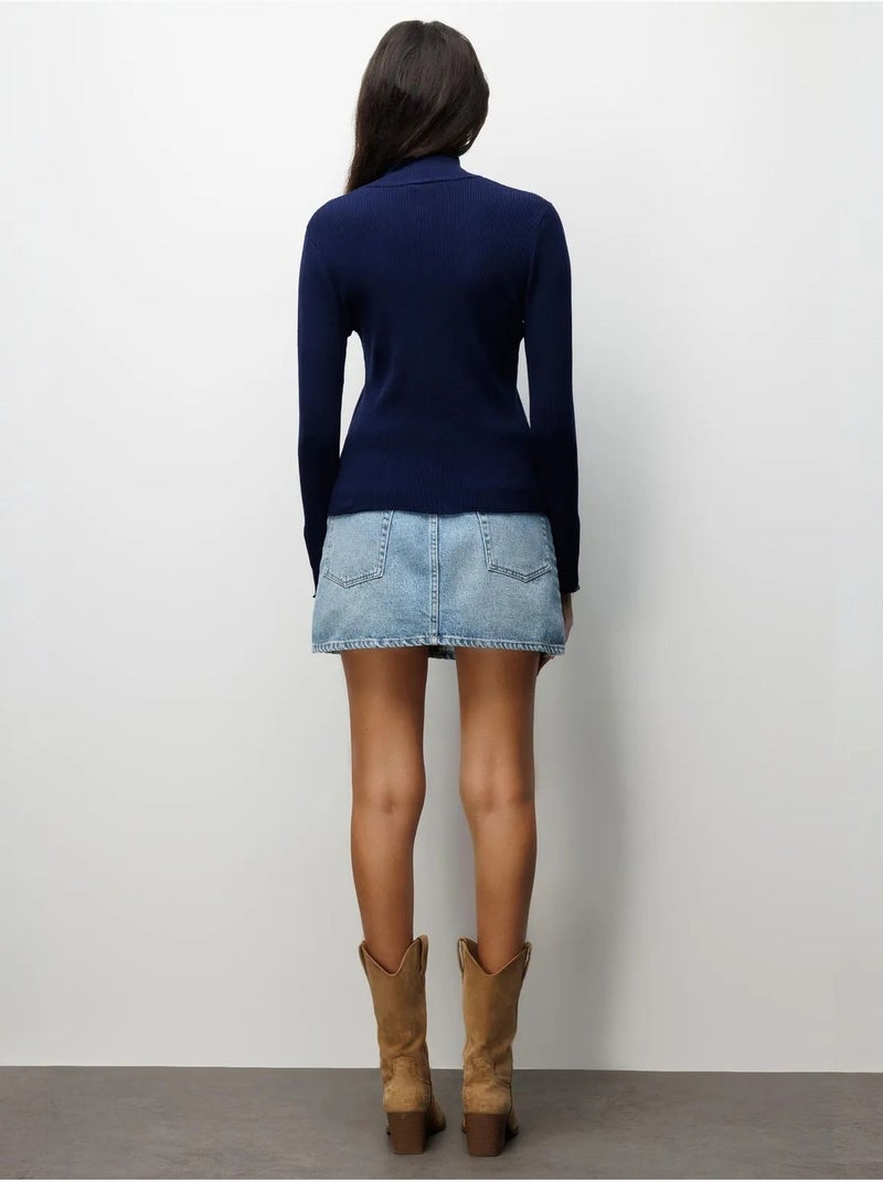 Slim-fit cardigan met halve col en knoopsluiting mixray Marineblauw - Kiabi