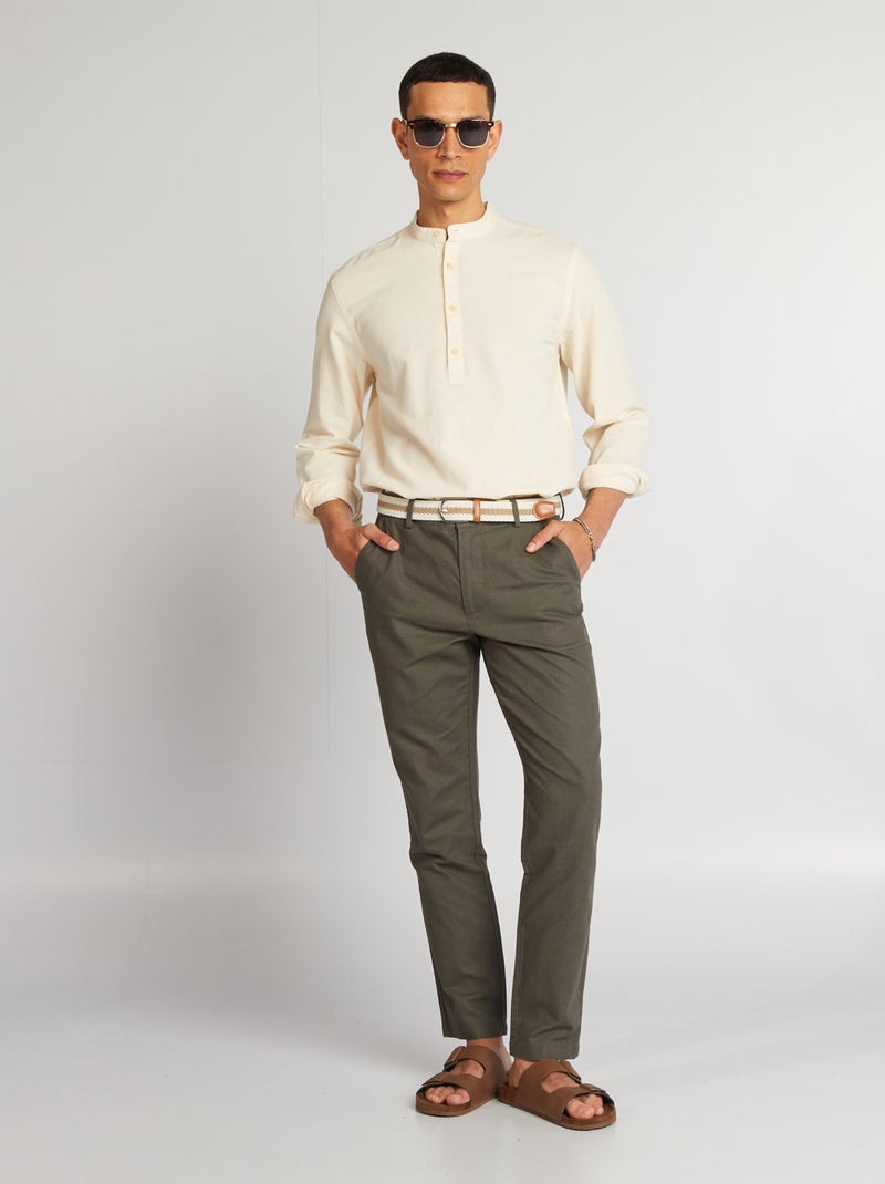 Slim-fit chino broek van linnenmix KAKI - Kiabi