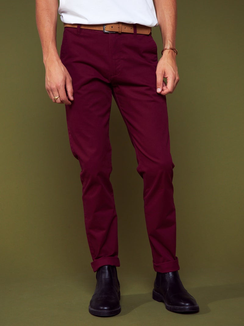 Slim-fit chino met ceintuur - L32 ROOD - Kiabi