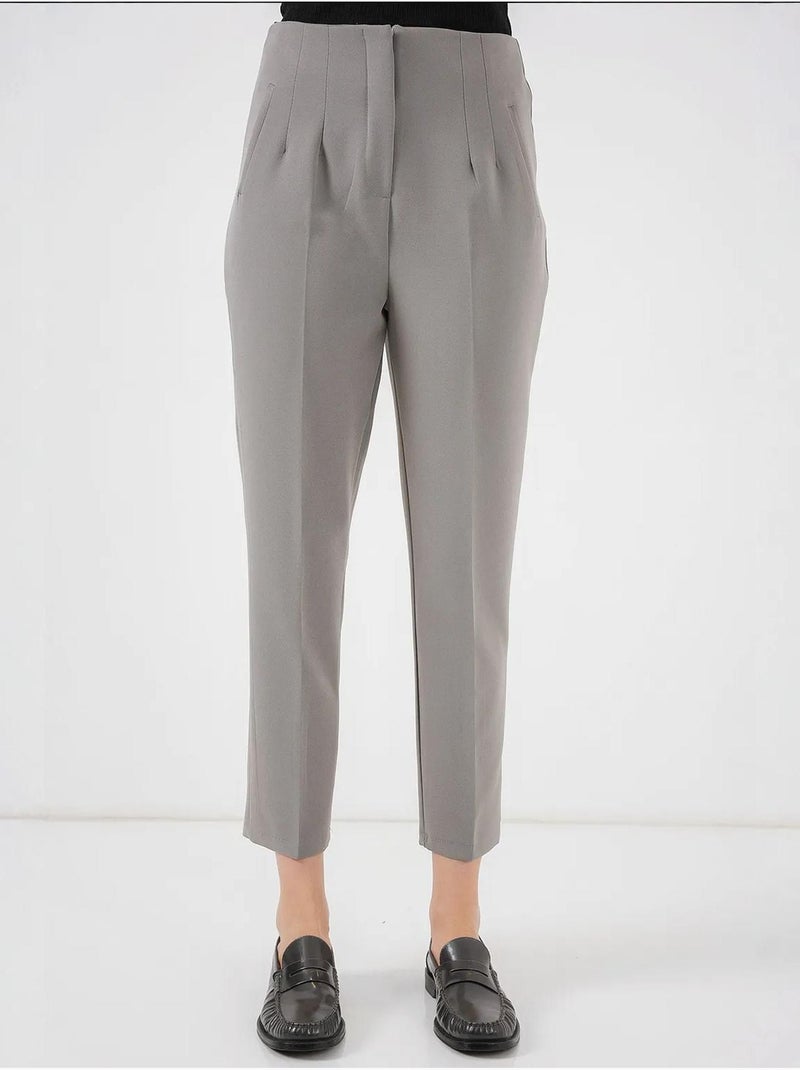 Slim fit crepe broek met hoge taille en enkellengte bdart Grijs - Kiabi