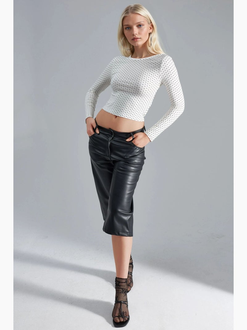 Slim-fit cropblouse met stippen en rugdetail busem Wit - Kiabi