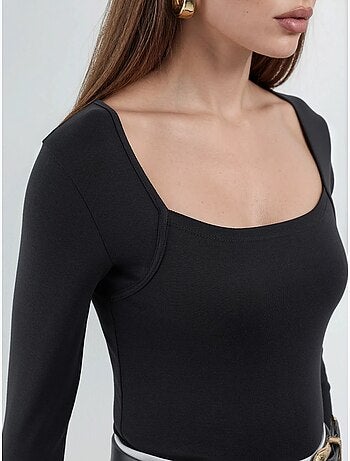 Slim fit croptop blouse met vierkante hals busem