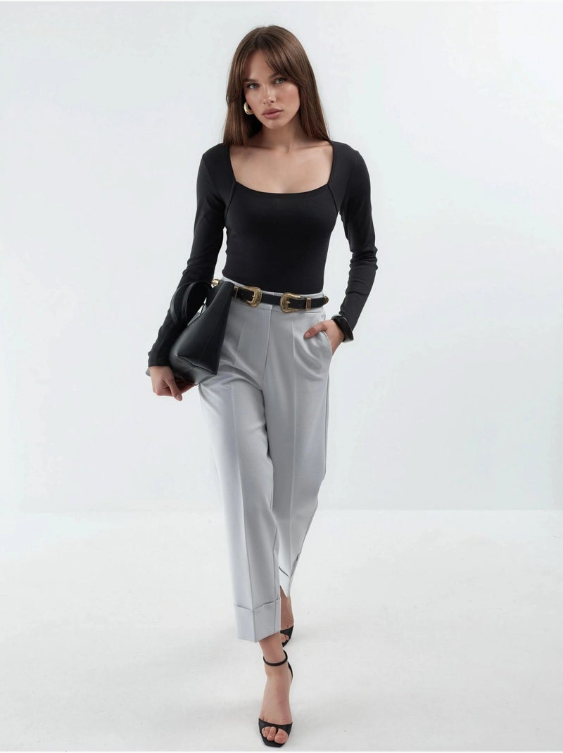 Slim fit croptop blouse met vierkante hals busem Zwart - Kiabi