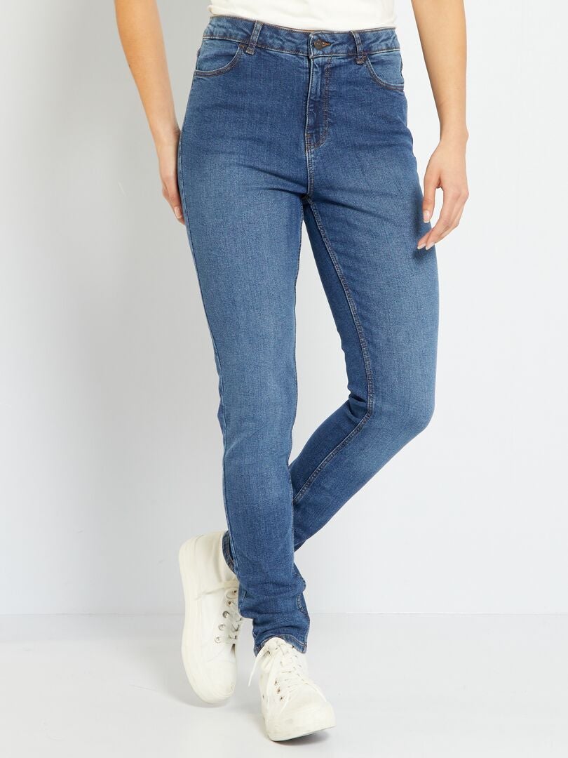 Slim-fit denim jeans met hoge taille BLAUW - Kiabi