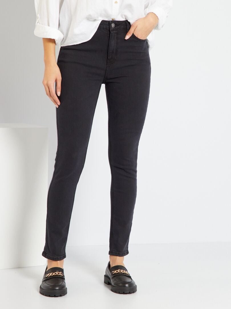 Slim-fit denim jeans met hoge taille ZWART - Kiabi